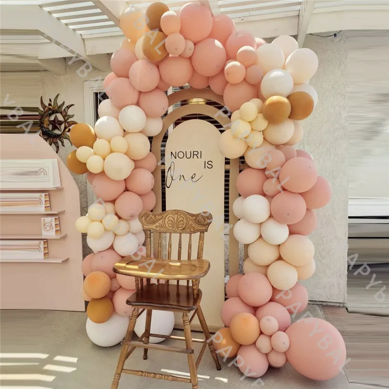 

121Pcs Retro Pink Balloon Arch Garland Balloons Kit Yellow White Latex Balloons Set Baby Shower Decor Birthday Wedding Supplies