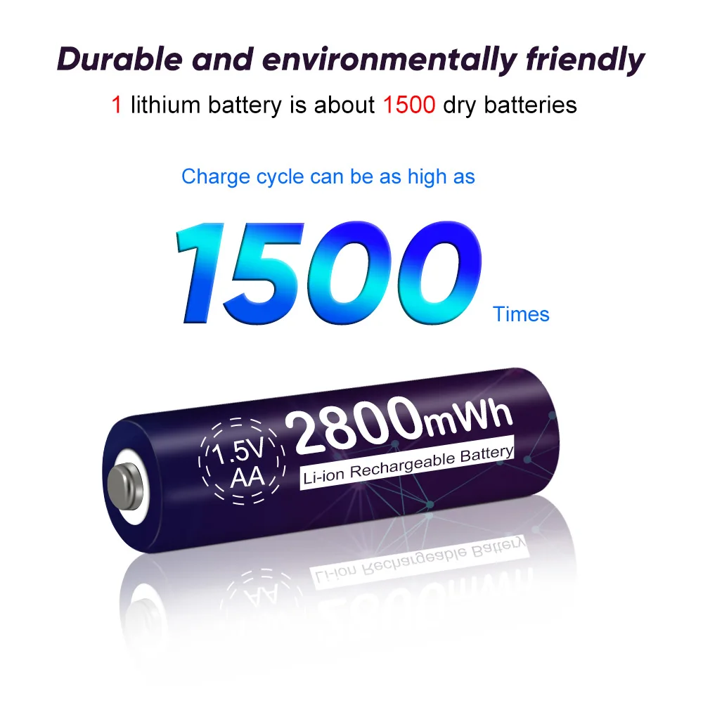 Akumulator litowo-jonowy AA 1.5v 2800mWh 1.5V AA akumulator litowy AA 1.5V baterie do zdalnego sterowania bateria AA