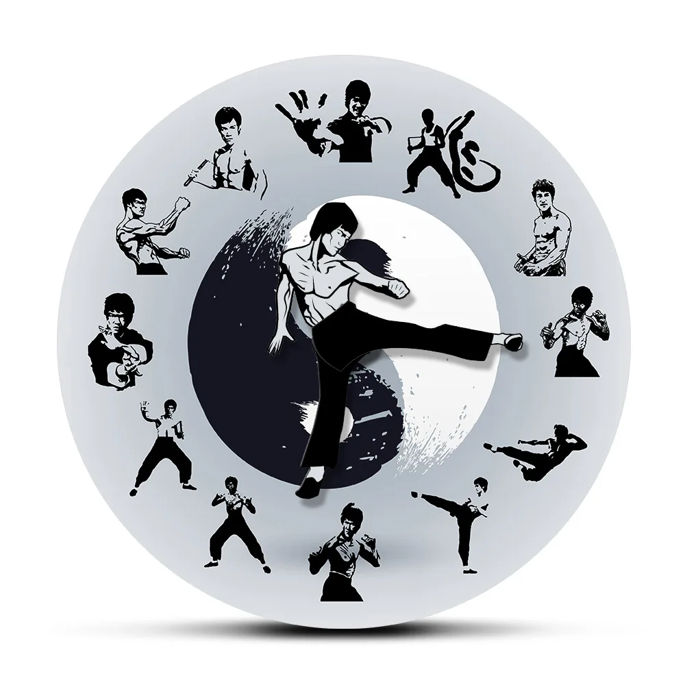 Yin Yang Chinese Kung Fu Wall Clock Martial Arts Home Decor Kung Fu Master Moving Needles Novelty Wall Watch Silent Movement