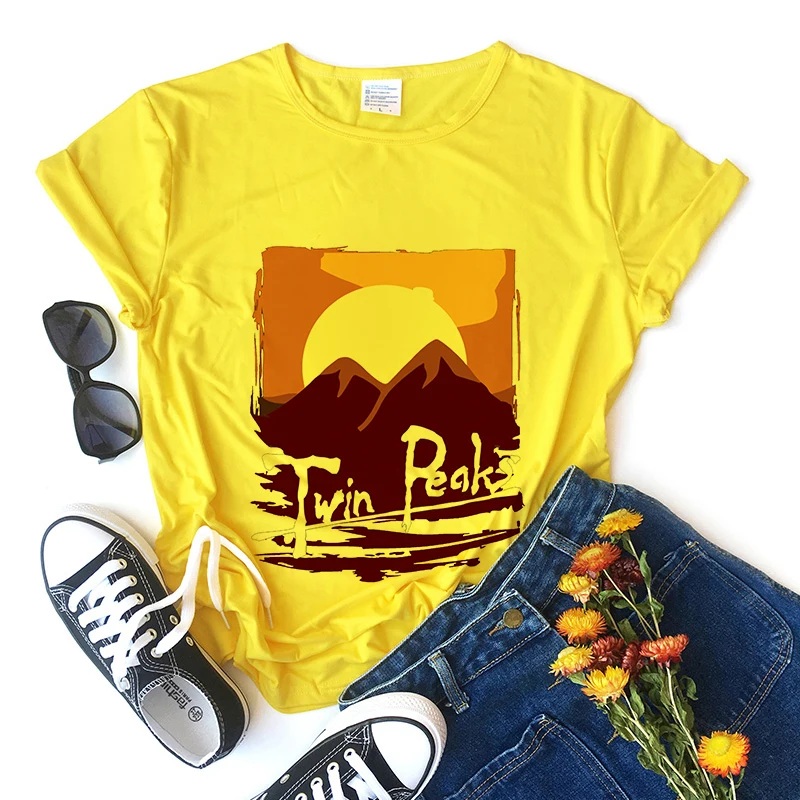 Harajuku Twin Peaks T-shirts women\'s clothing summer 2022 news Vintage Aesthetic Yellow T Shirt Casual O-neck Tshirts