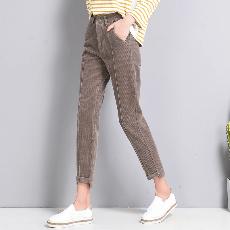 New High Quality Fashion Autumn Winter Women Corduroy Pants Straight Streetwear Trousers Capris High Waist Female Student