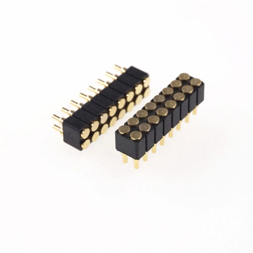 2 Pcs Spring Loaded Pogo Pin 16 Position 2x8 Grid 2.54 Pitch SMT 8.0 MM Height Dual Row Surface Mount PCB Vertical 70gf