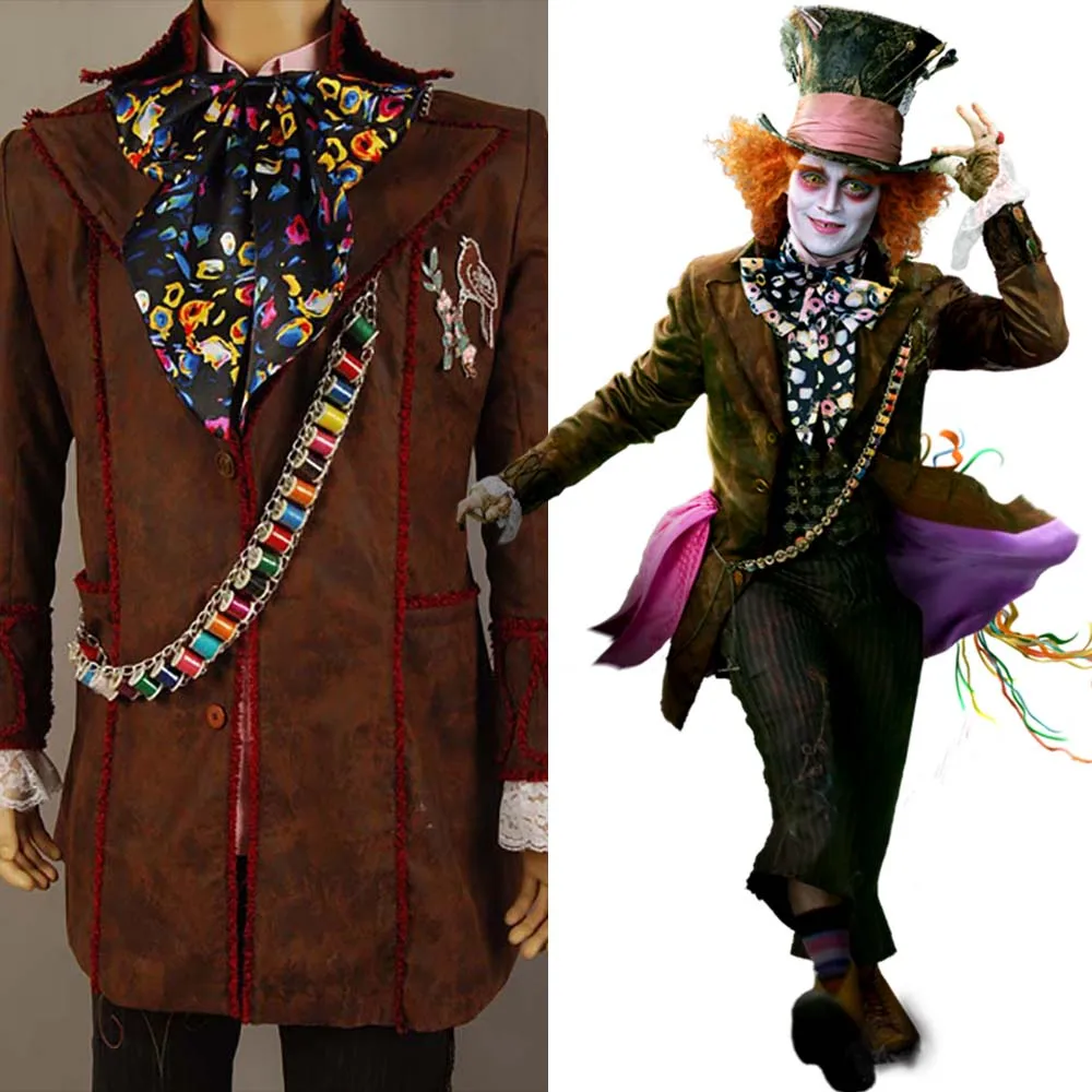 Alice Cosplay Johnny Depp as Mad Hatter Outfit Jacket Pants Tie Halloween Costume For Adult Full Suit