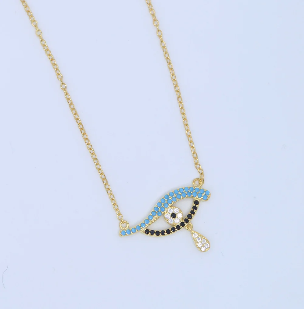 925 sterling silver new arrive pave clear blue black cz Danity delicate thin chain turkish evil eye charm drop silver necklace