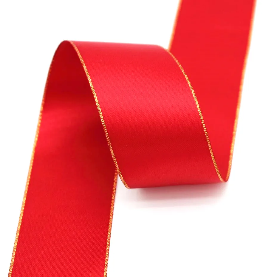 10 Yards 10MM 22MM 38MM Glitte Gold Edge Ribbon DIY Handmade Materials Gift Packaging Bows Double-Sided Christmas Decorations