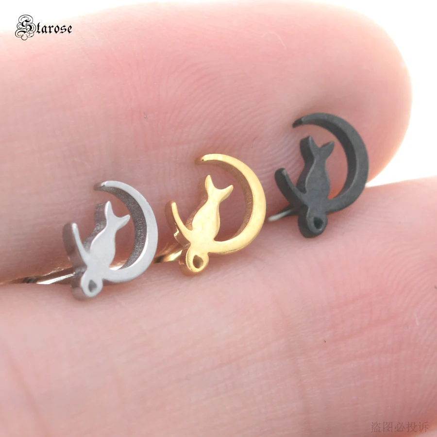 Starose 1pc Fashion Cat Moon Ear Studs Conch Helix Piercing Orelha Tragus Piercing Oreja Cartilage Daith Earrings Ear Jewelry