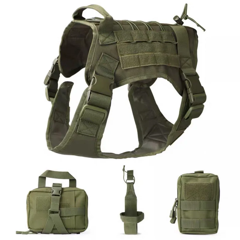 Tactical Service Dog Vest Adjustable Military Modular Harnes Clothes Training Hunting Sports Belt Nylon Molle Vest with Bags