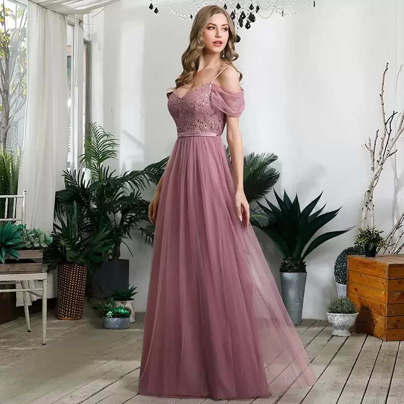 Mode Maxi Kleider Sexy Tiefem V-ausschnitt Pailletten Grün Rosa Garn Rock Party Kleider Brautjungfer Bankett Host Abendkleid vestido