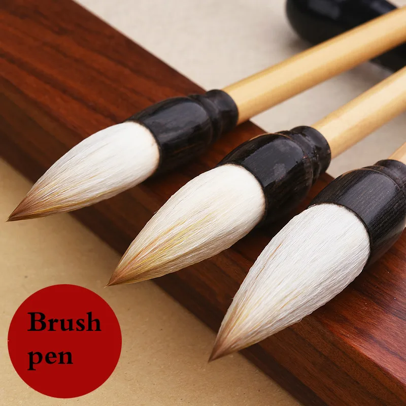 Chinese Painting Calligraphy Brush 3pcs Chinese Hopper Shaped Multiple Hair Lian Brush Set for Chinese Landscape Painting