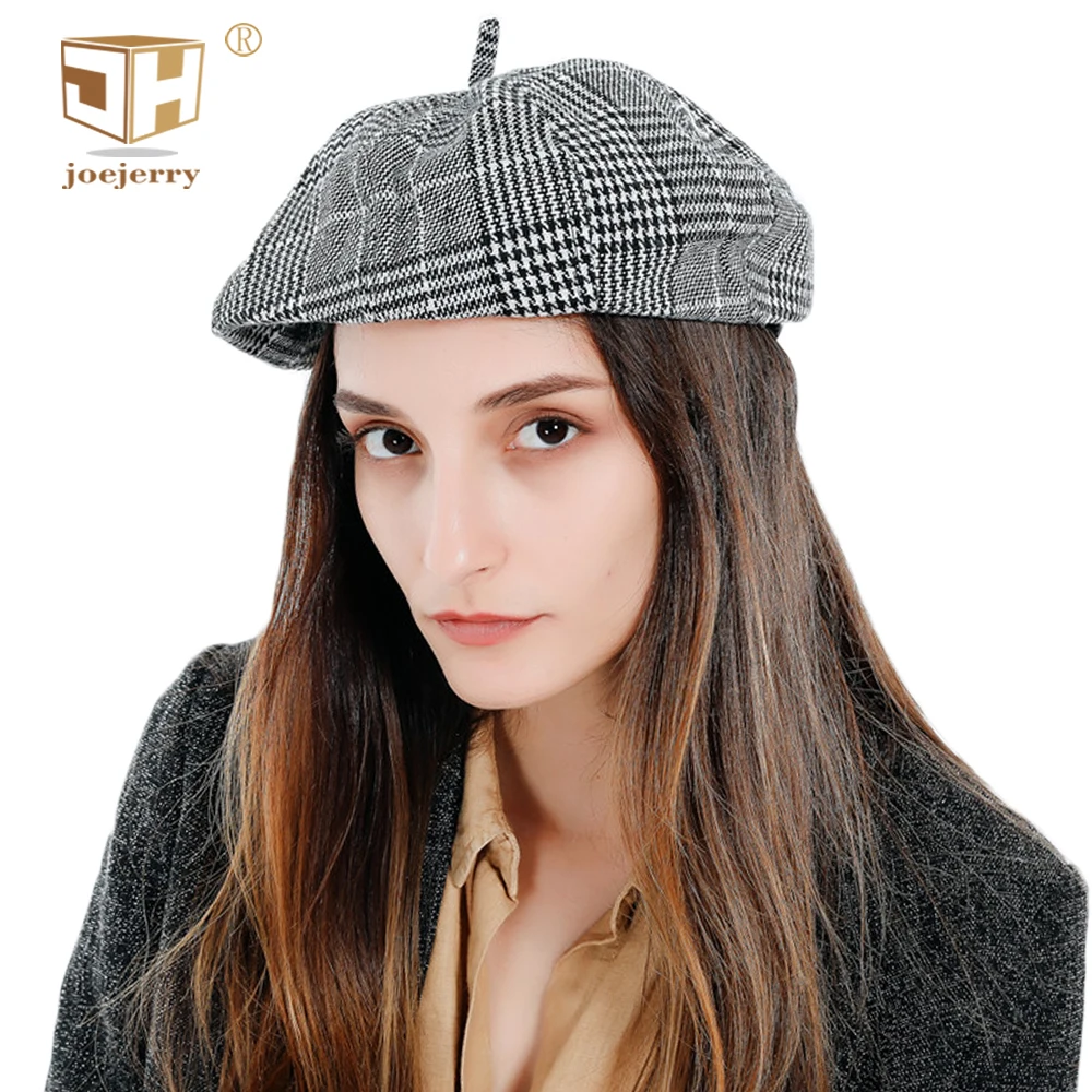 Wool French Plaid Beret For Women Elegant Painters Hats Ladies Female Rabbit fur Beret Autumn Winter Artist Cap Clearance