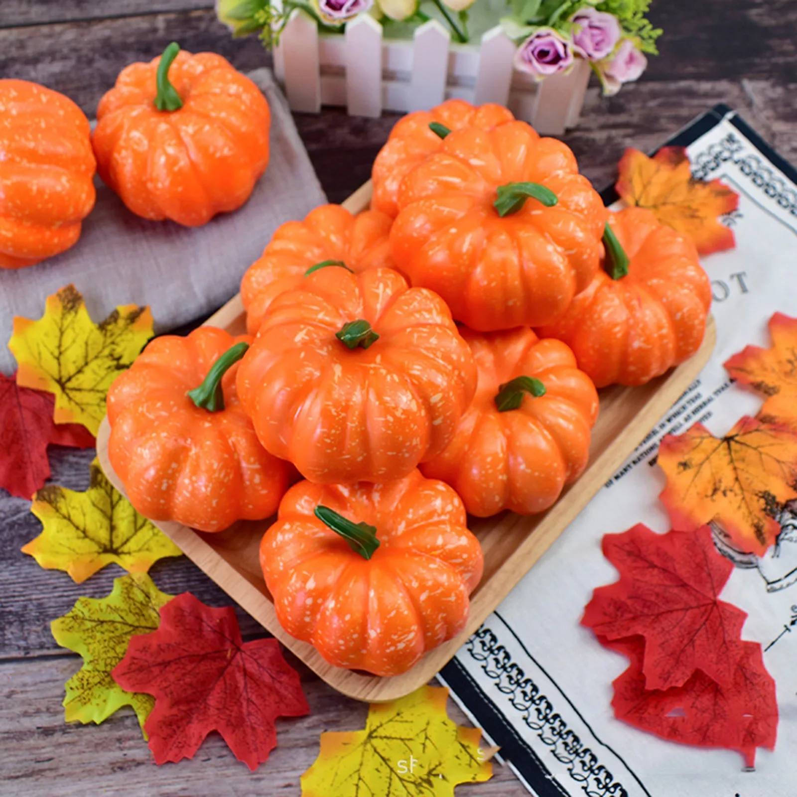 42PC Creative Artificial Pumpkins Maple Leaf Home Table Decor House Prop Autumn Fall Harvest Thanksgiving Halloween Decor