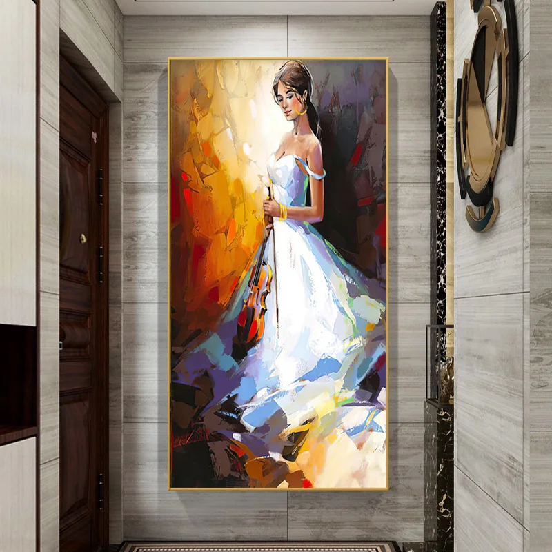 Violin Glrl Oil Painting Posters Prints Canvas Panting Wall Art Pictures For Living Room  Music Modern Home Indoor Decoration