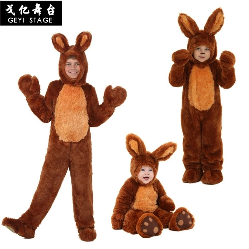 

Hot Halloween party in adult attire children cosplay cute brown rabbit child storytelling costume