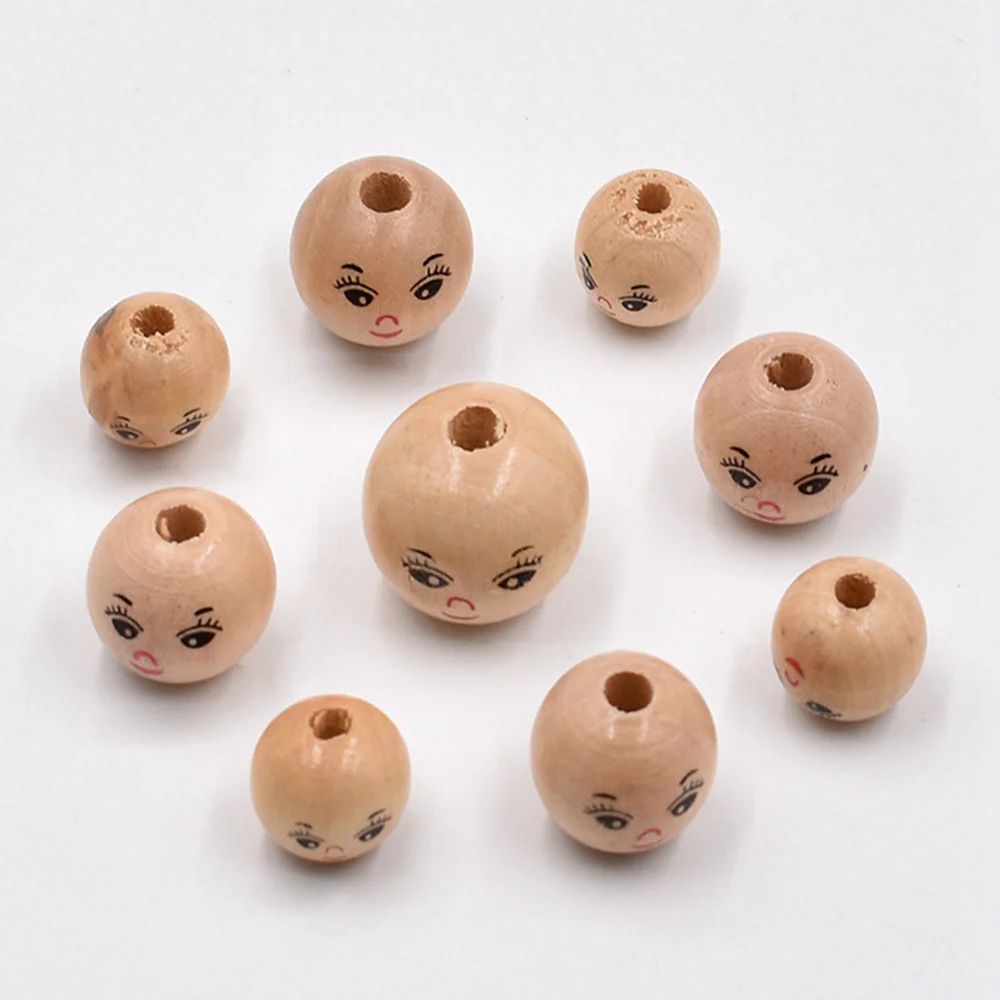 Girl Face Painting Big Round 14mm 18mm 22mm Natural Wood Loose Woodcraft Beads for DIY Crafts Handcraft Jewelry Making