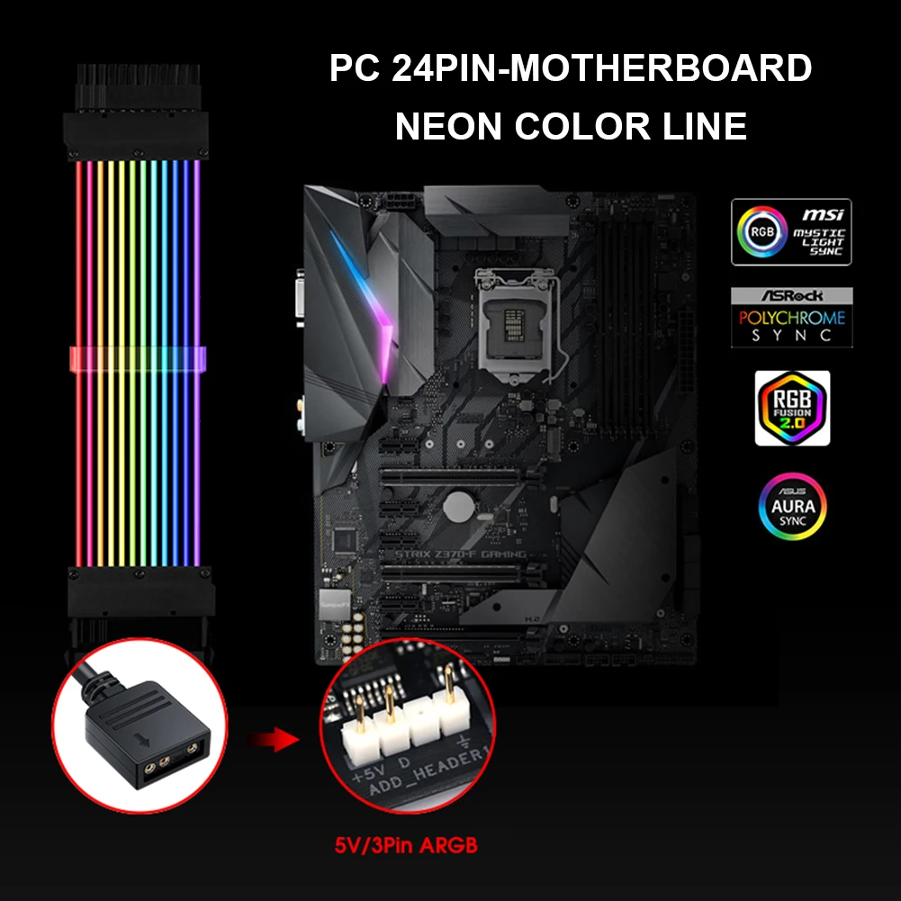 Удлинительный кабель для блока питания ARGB, RGB ATX 24Pin PCIe GPU двойной тройной 8-контактный 6 + 2-контактный шнур, кабель для материнской платы