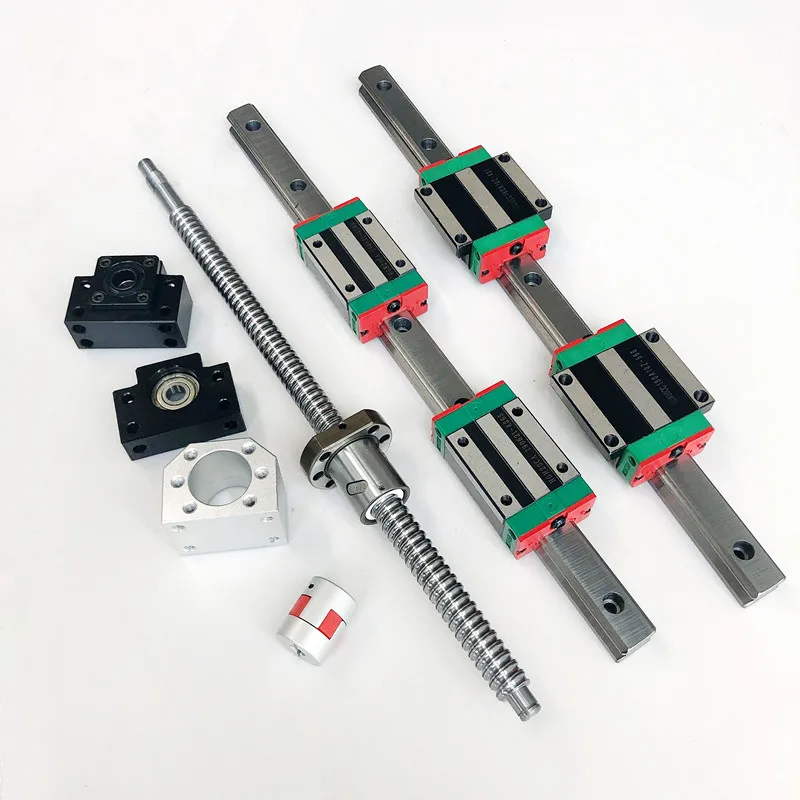 2pcs HGR15 HGR20 linear guide + 4 pcs HGH15CA HGH20CA block carriage + 1 set SFU1605 ball screw kit