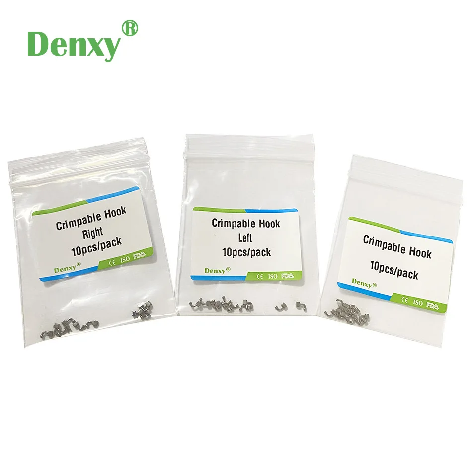 Denxy 50pcs Dental Orthodontic sliding hooks Right/Left Dental Orthodontic crimpable Hook Dental Attachments Ortho brackets