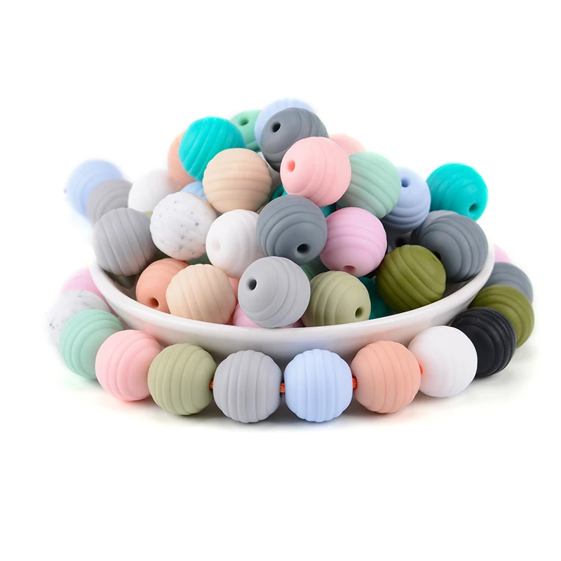 LOFCA-Cuentas de colmena de silicona para bebé, 20 piezas de 15mm de BPA, redondas, de grado alimenticio, en espiral, regalos para Baby Shower de