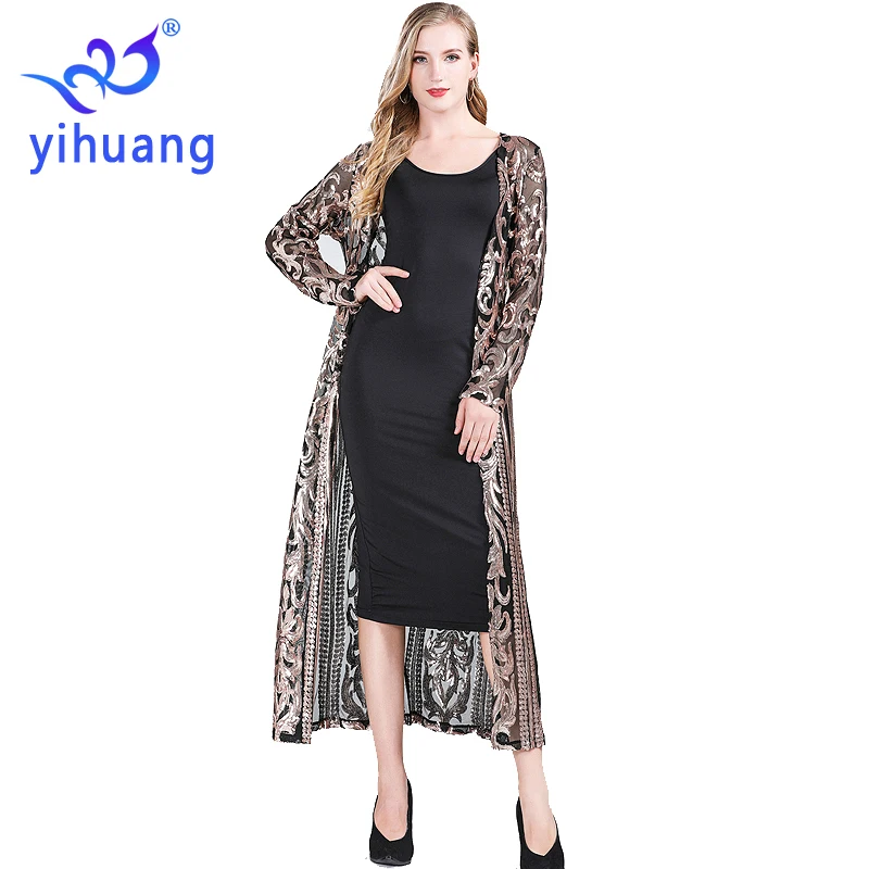 Fashion New Women\'s Clothing Long Sequin Open Front Long Sleeve Mesh Cardigan Blouse Cover Coat Evening Prom Party Tops Gift