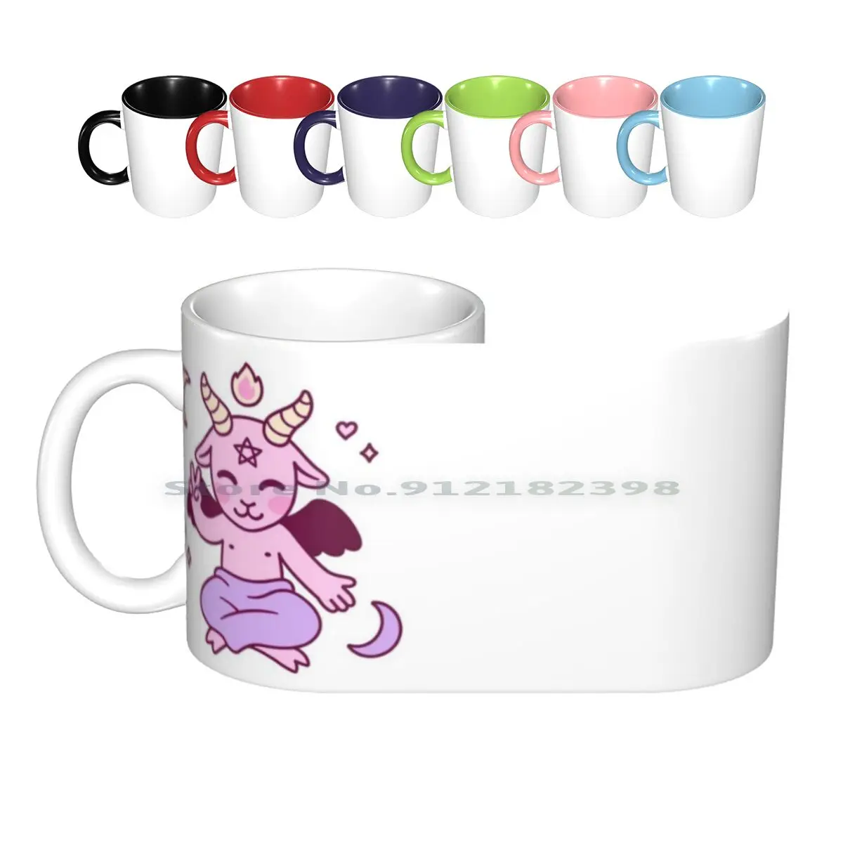 Cute Cartoon Satan , Kawaii Baphomet Ceramic Mugs Coffee Cups Milk Tea Mug Satan Cute Kawaii Cartoon Pink Satanic Devil Goat