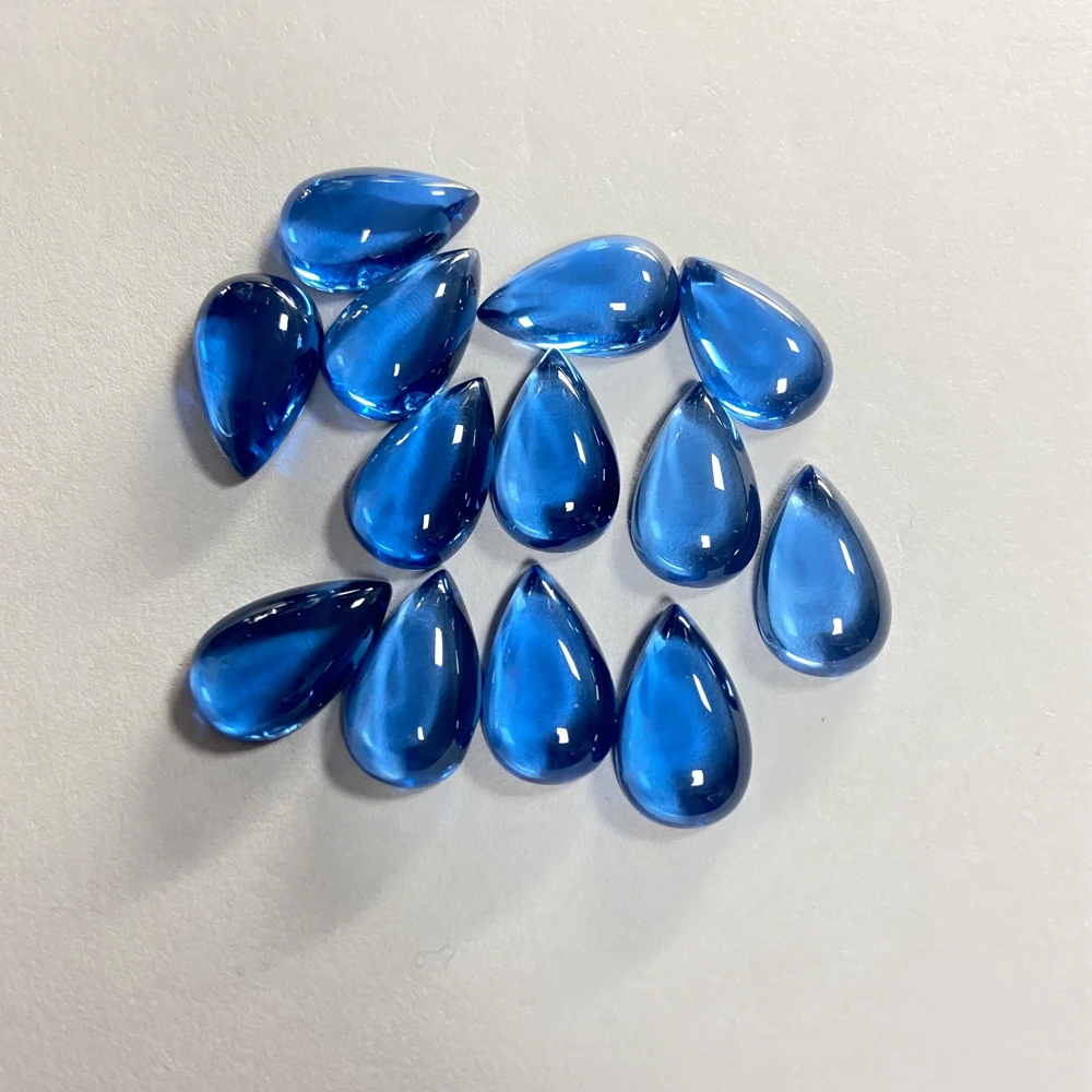 9*15mm 2 pçs/saco 5.8cts laboratório azul topázio flatback cabochão pedra preciosa pera forma aquamarine pedra para fazer jóias da forma