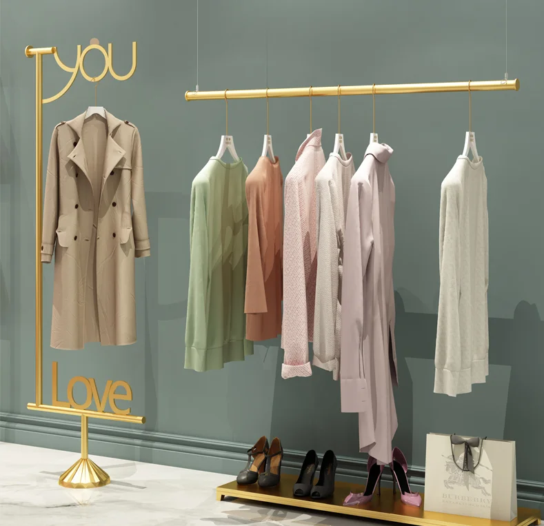 Clothing store display rack gold hanging clothes ring iron ceiling hanging clothes hanger women's clothing store shelf wall