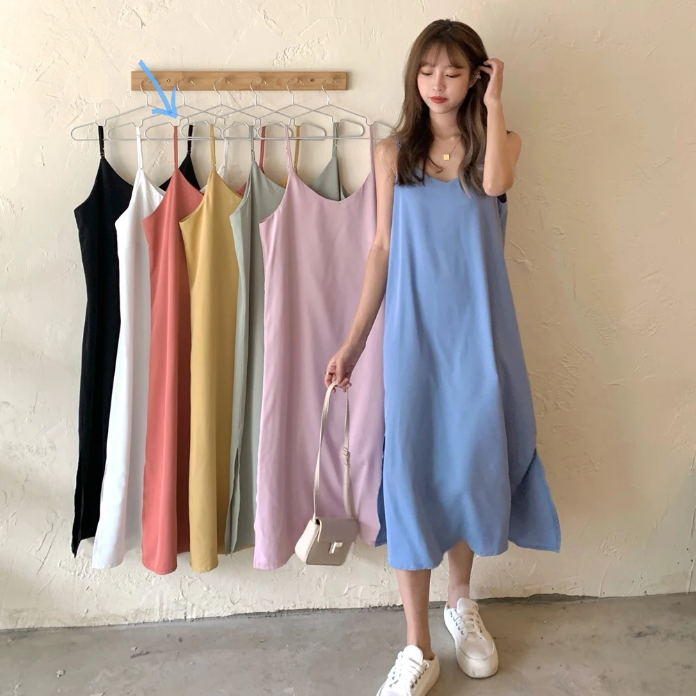 

Sexy Spaghetti Strap Chiffon Women Dresses Casual Solid V-Neck Side Spilt Summer Female Elegant Workout Sundress Vestidos