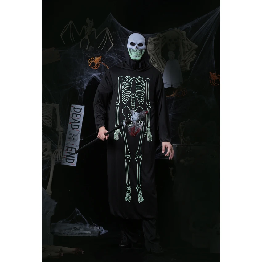 Halloween Đáng Sợ Đồng Hồ In Hình Dạ Quang Quần Áo Trẻ Em Người Lớn Jumpsuit Đầu Lâu Ngày Của Người Chết Trang Phục Hóa Trang Trang Phục Áo Dây