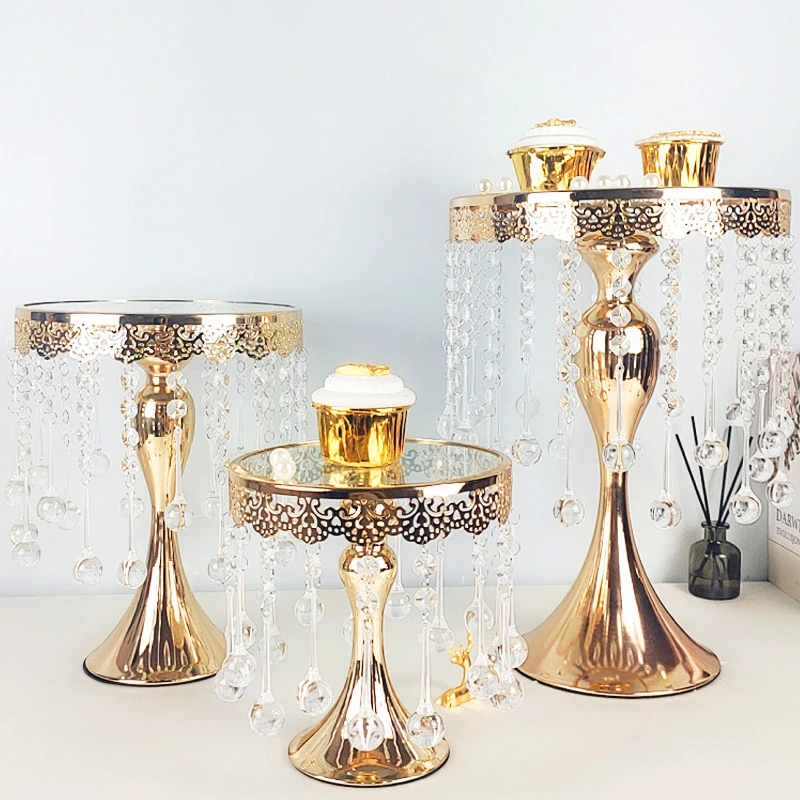 Golden\\Sliver Crystal Cake Holder Electroplated Mirror   Wedding Party Decoration Cake Holder Tray Home Decor