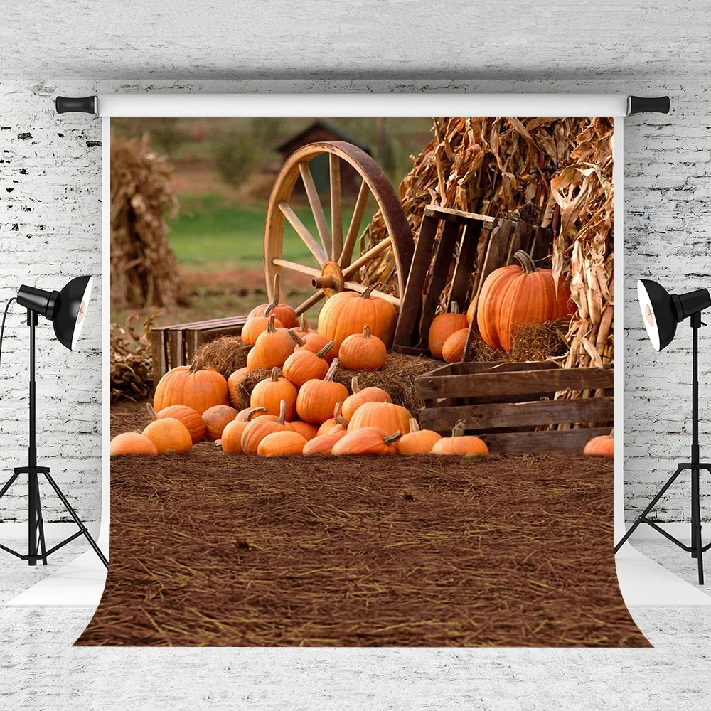 

VinylBDS 5X7FT Thanksgiving Studio Background Pumpkin Photography Backdrops Children Photo Background