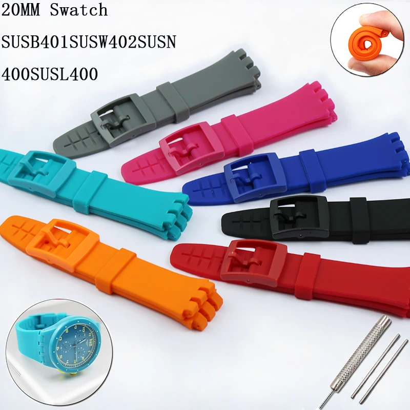

Watch Accessories 20mm For Swatch SUSB401SUSW402SUSN400SUSL400 Series Men's and Women's Student Silicone Sports Strap Send tool
