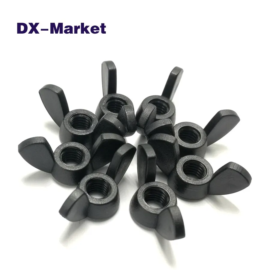 Mur Sayap Nilon M4 M5 M6 M8 PA66, Pengencang Plastik Hitam, F005