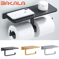 Bathroom Toilet Towel Paper Holder Phone Holder Wall Mount WC Rolhouder Paper Holder With Shelf Towel Rack Tissue Boxes Black