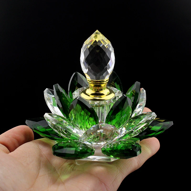 

Rainbow Crystal Perfume Bottle Lotus Flower Glass Oil Bottle Refillable Home Decor Ornament Travel Gift For Lady