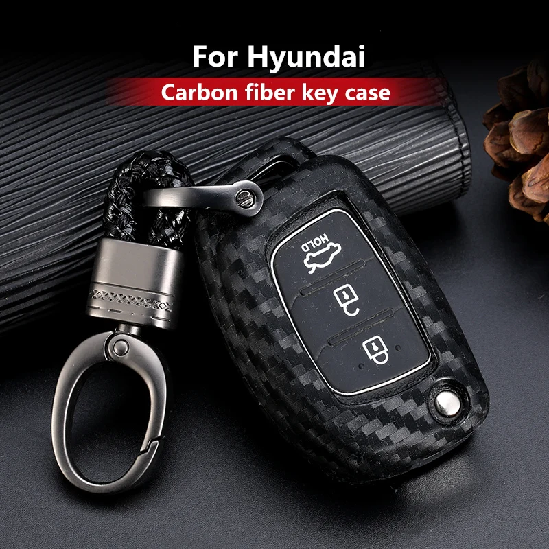 

New Carbon Fiber Silica gel Car Key Case Cover Keychain For Hyundai Tucson Creta ix25 i10 i20 i30 Verna Mistra Elantra 2015-2018