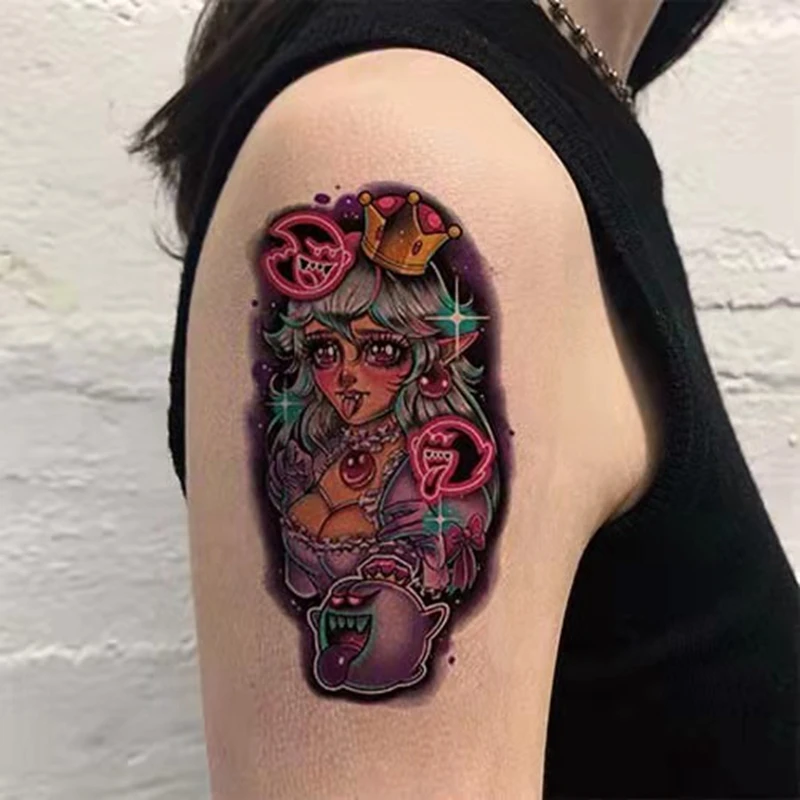 Fantasy Cartoon Temporary Tattoo Sticker Female Waterproof Watercolor Cute Girl Heart Flower Arm Art Fake Tattoo Sexy Tattoo Set