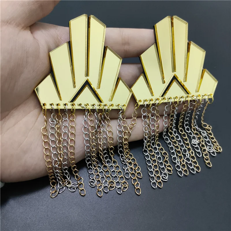 KUGUYS Tassel Dangle Earrings for Women Hyperbole Gold Silver Color Chain Acrylic Mirror Geometric HipHop Jewelry Accessories