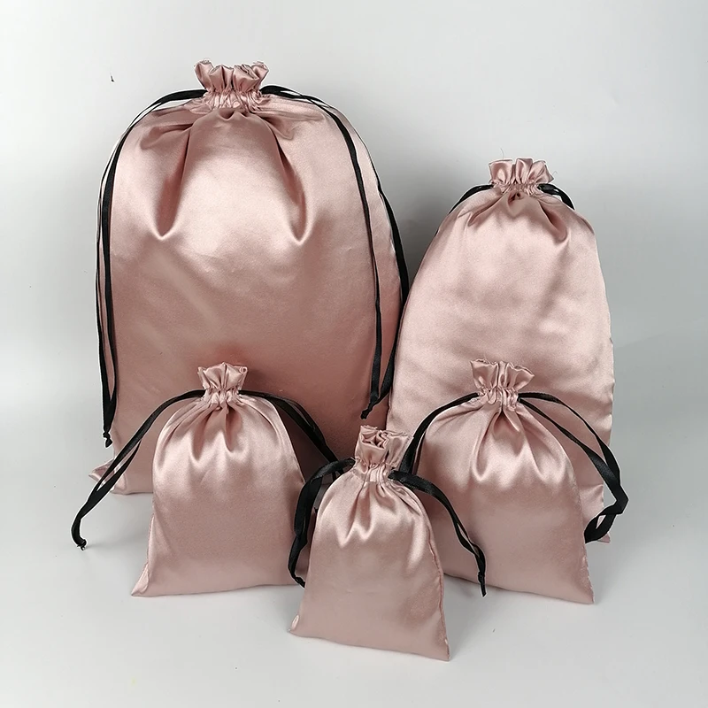 Rose Gold Seide Satin Tasche Individuelles Logo Verpackung Tasche Jungfrau Haar Extenssion/Make-Up/Wimpern/Parfüm Kordelzug Geschenk beutel Staubdicht – Detail 1