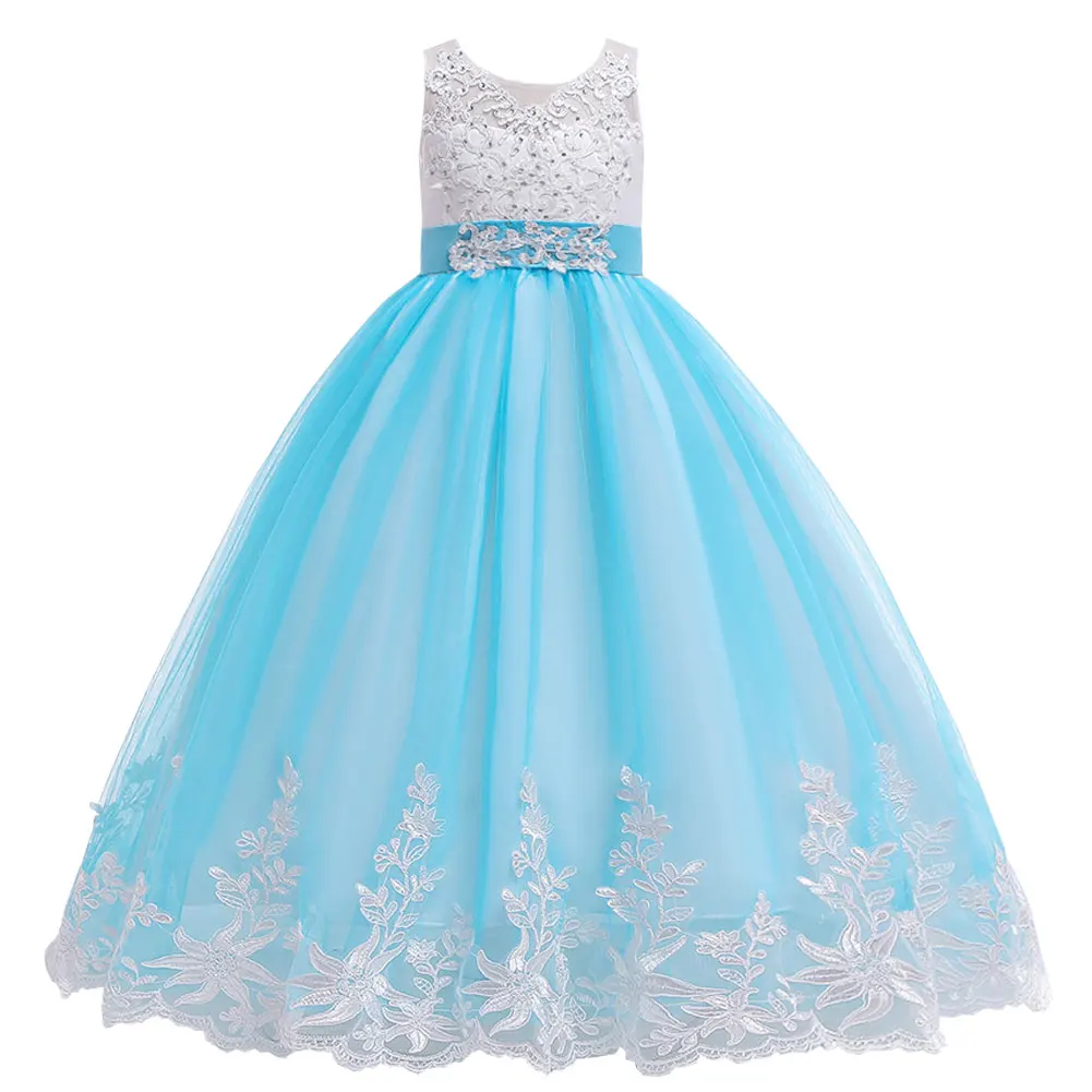 Girls Princess Dress,Lace Embroidery Christmas Birthday Dresses,Party Wedding Ball Gown,Formal Bakeless Tailing Kids Bow Dress