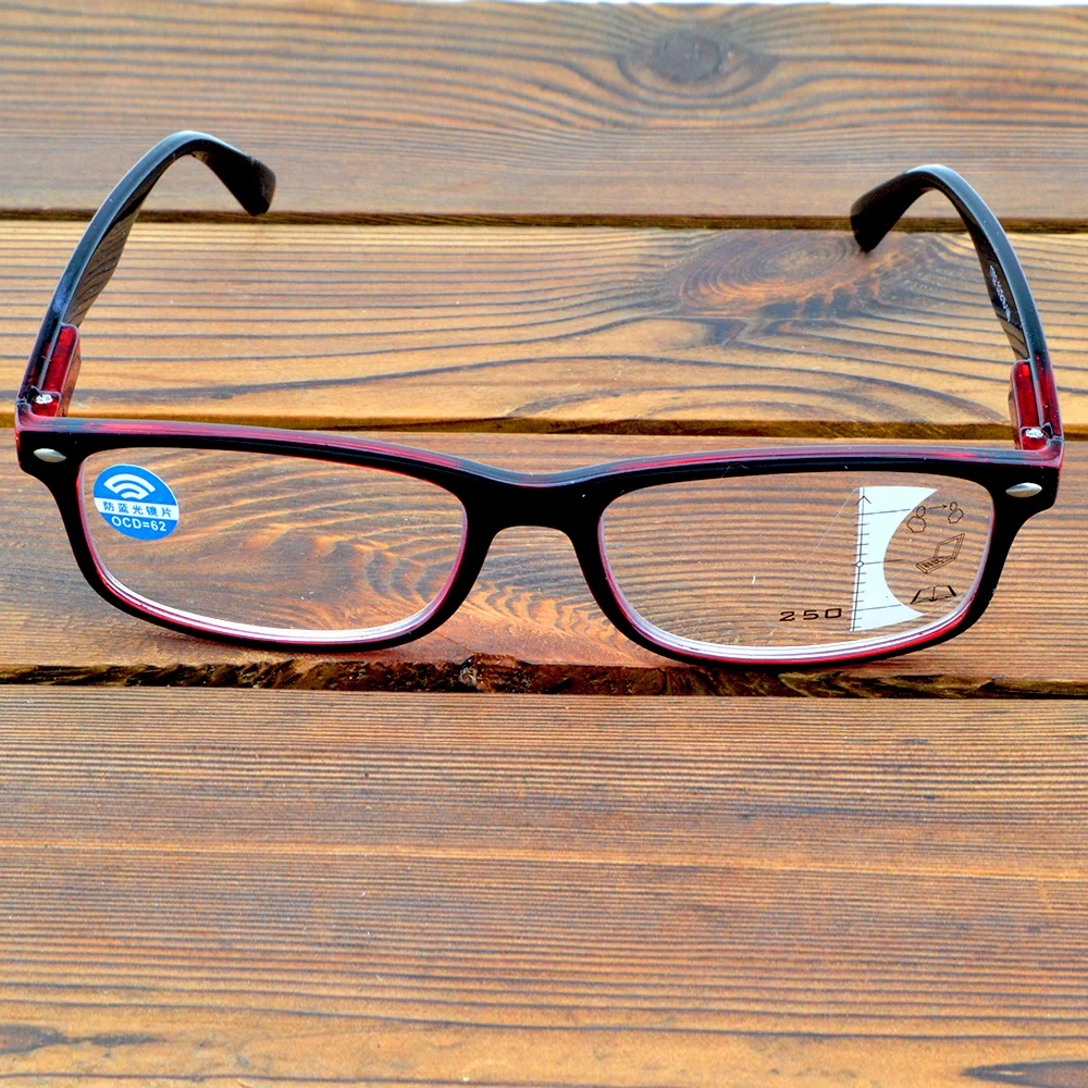 Handcrafted Red Frame Full-rim Spectacles See Near N Far Progressive Multi-focus Reading Glasses +0.75 To +4