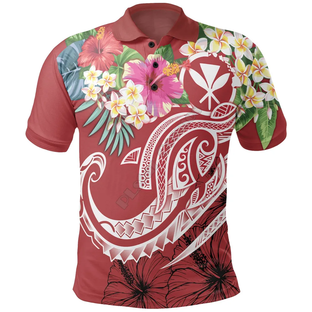 Polynesian Hawaii Kanaka Maoli Polo Summer Plumeria Red 3D Printed Polo Shirt Men Women Short Sleeve Summer T-shirt