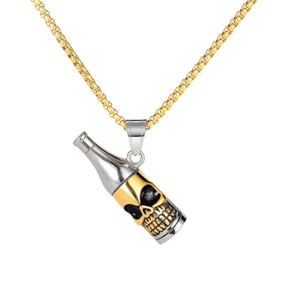 Hip Hop Stainless Steel Skull Wine Bottle  Necklace Personality Rock  Necklace Fashion For Men Rapper Jewelry Gifts Drop Shippin