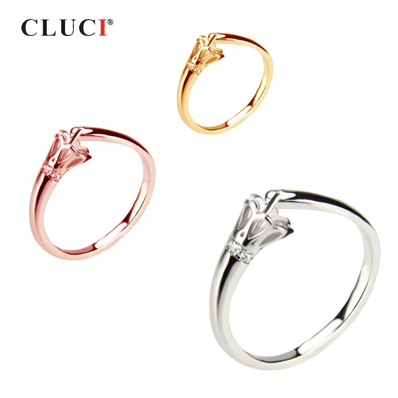 

CLUCI Simple 925 Silver Adjustable Women Pearl Ring Mounting Jewelry for Wedding Engagement SR2061SB