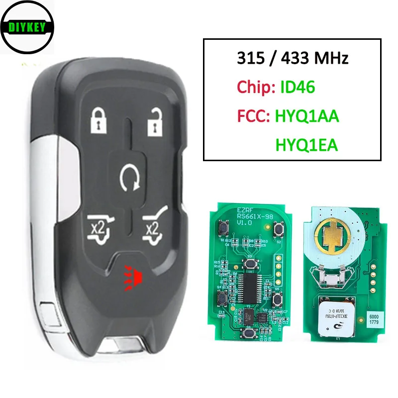 DIYKEY 315 MHz 433 MHz HYQ1AA HYQ1EA Chiave A Distanza Fob 6 Pulsante ID46 Chip per Chevrolet Tahoe Silverado GMC Yukon 2015 2016 2017-2020