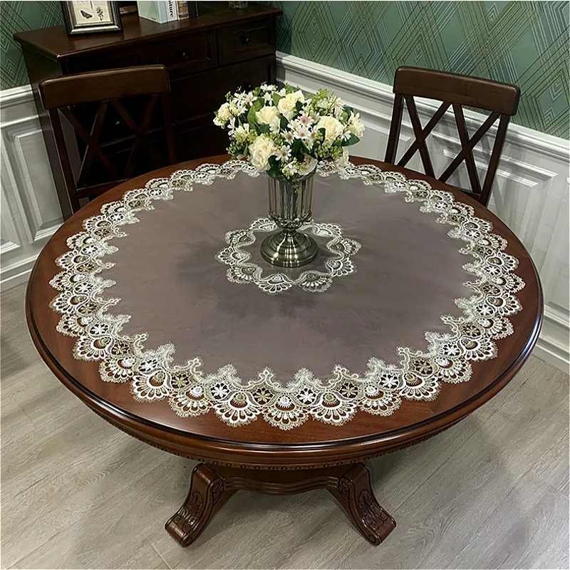 

British Lace Leaf Border Transparent Bedroom Kitchen Tablecloth Hotel Restaurant Round Table Antifouling Cover Cloth Decoration