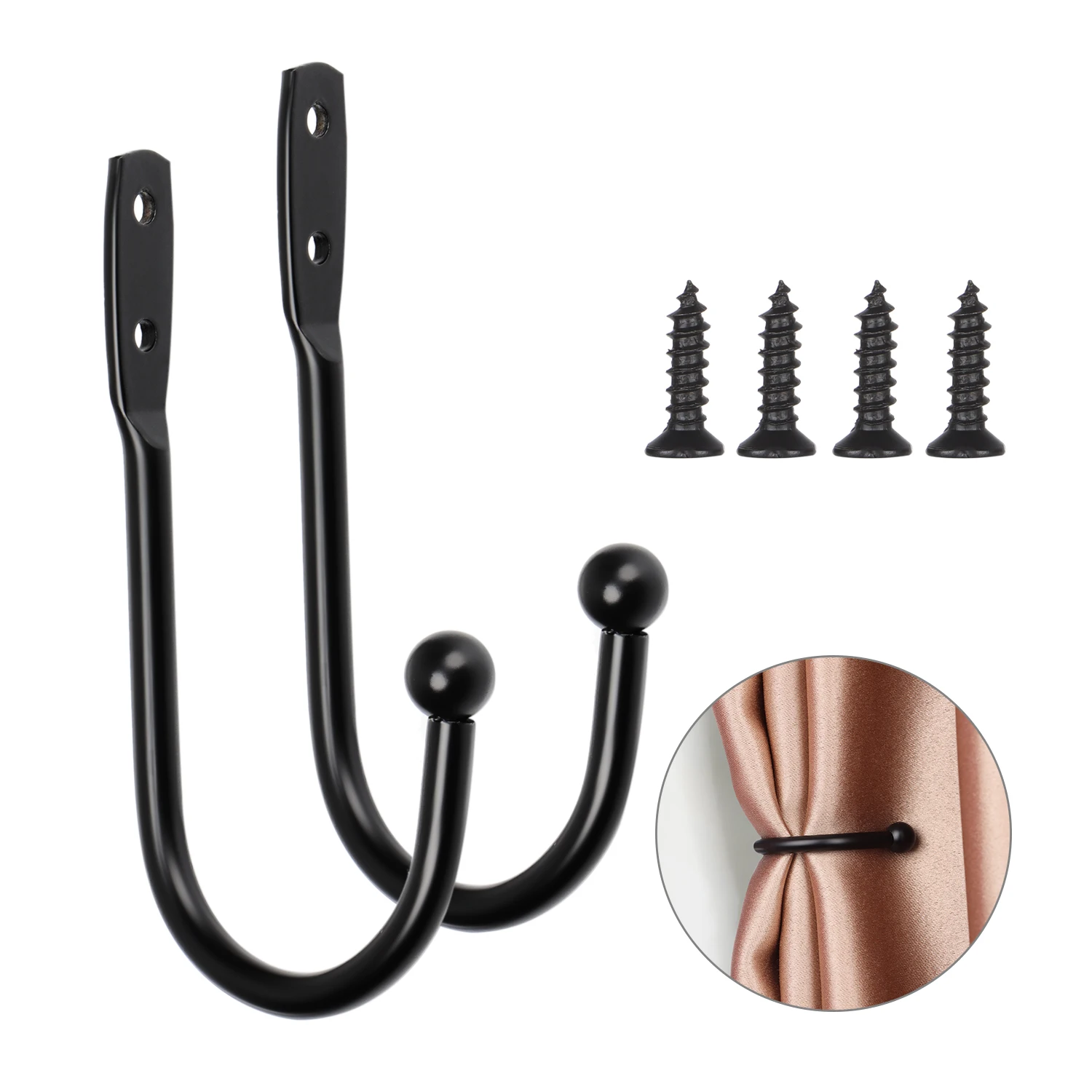 2Pcs/Set Black Retro Iron Curtain Holdback Wall Hanger Mounted Metal Hooks U Shaped Curtain Loop Holder Wall Tie Back With Screw