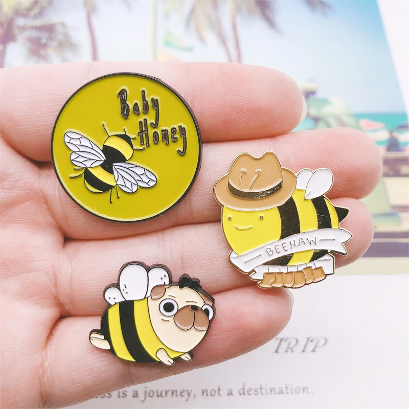 Cartoon Cute Sweet Animal Bee Round Bird Butterfly Brooch Clothes Bags Pin Alloy Badge Fashion Woman Jewelry Gift For Friends