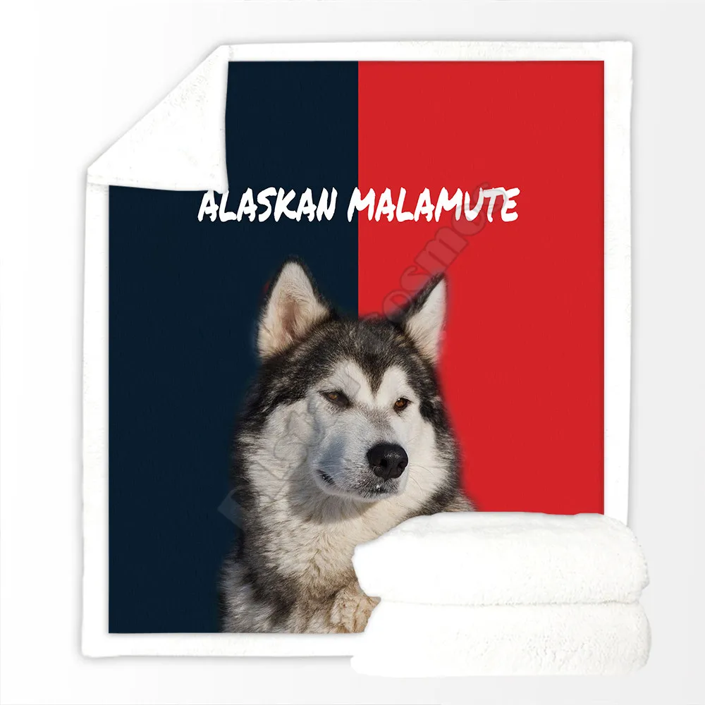 

Funny Alaskan Malamute Cozy Premium Fleece Sherpa 3D printed Fleece Blanket on Bed Home Textiles Dreamlike