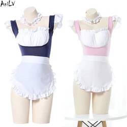 AniLV dziewczyny Backless Tight trykot body kostium kąpielowy śliczne Anime Maid Bell stroje kąpielowe mundurek pokusa bielizna Cosplay