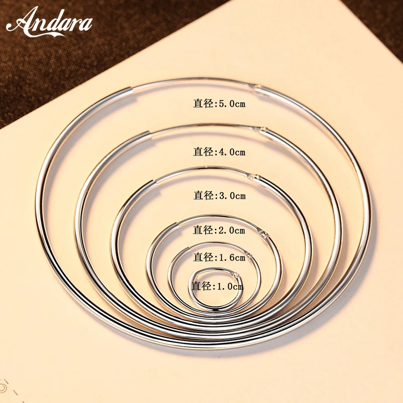 Authentic 925 Sterling Silver Simple Fashion 3cm/5cm Circle Round Hoop Earring for Women Trendy Jewelry